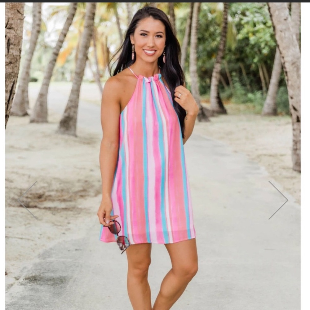 Pink Lily striped halter dress